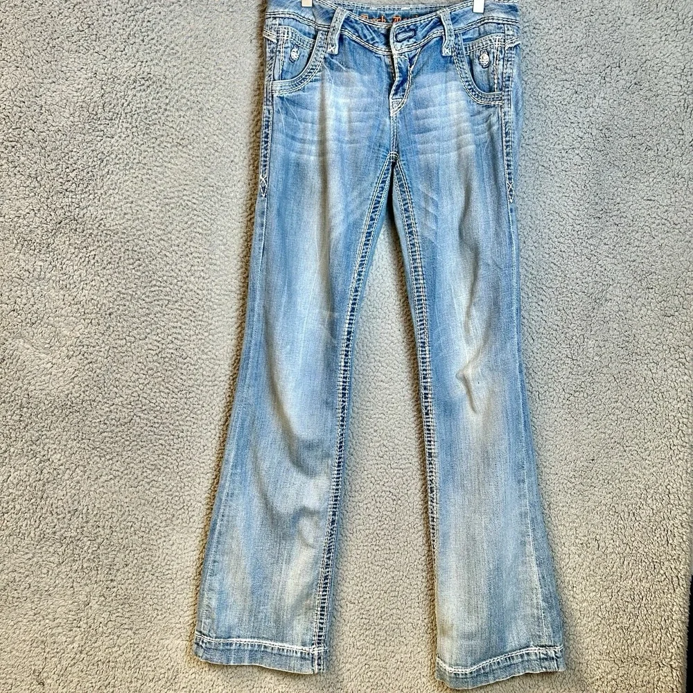 Rock Revival Womens 28 Elizabeth Wide Leg Jeans Cowgirl Rodeo (Missing Button)